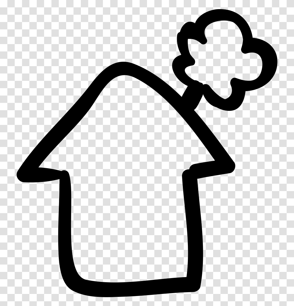 House With Smoking Chimney Hand Drawn Rural Mountain Home With Chimney Smoke Outline, Stencil, Silhouette, Hurdle Transparent Png