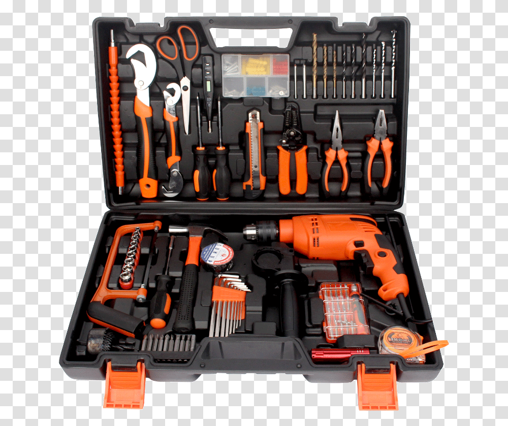 Household Tool Set With Drill Long Grams Repair Hardware Tool Kit Box, Power Drill, Machine, Fire Truck, Vehicle Transparent Png