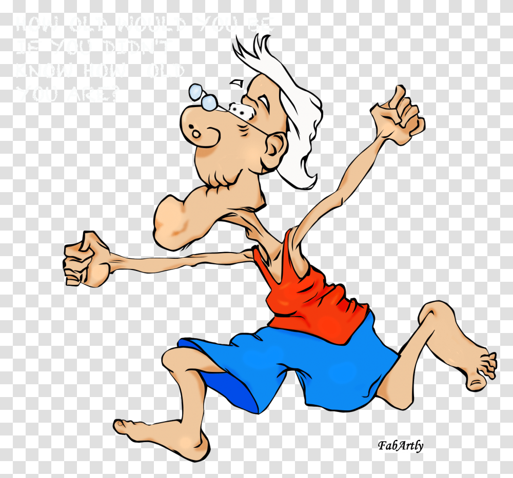 How Old - Cartoon Characters Old Man Running Silhouette, Person, Human, Advertisement, Poster Transparent Png