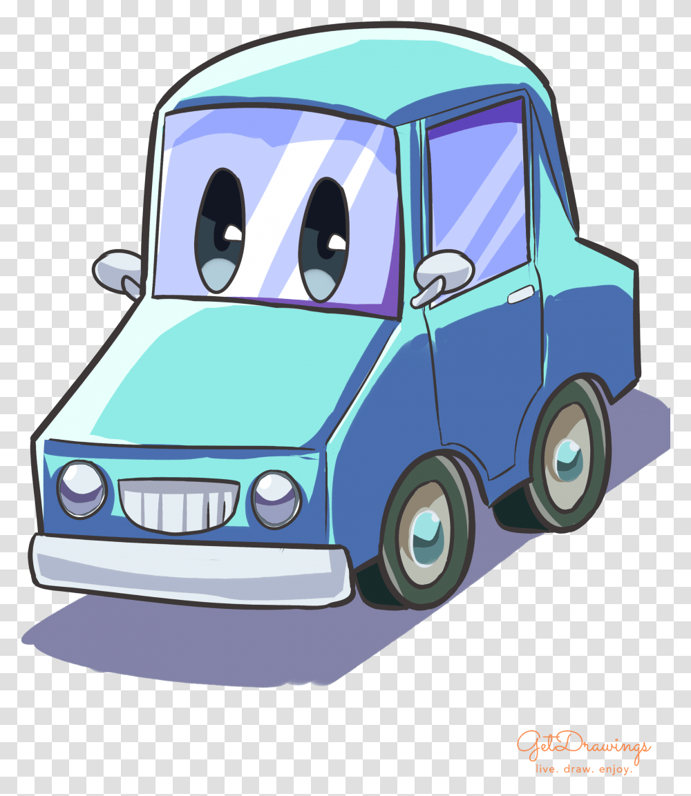 How To Draw A Cartoon Car City Car, Minibus, Van, Vehicle, Transportation Transparent Png