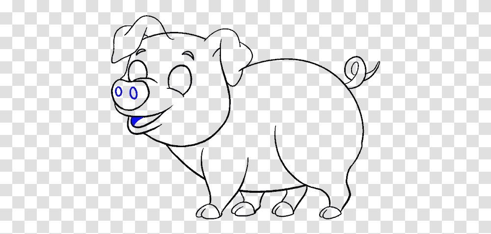 How To Draw A Cartoon Pig In A Few Easy Steps Easy Pig Drawing, Cat, Light, Fractal, Pattern Transparent Png