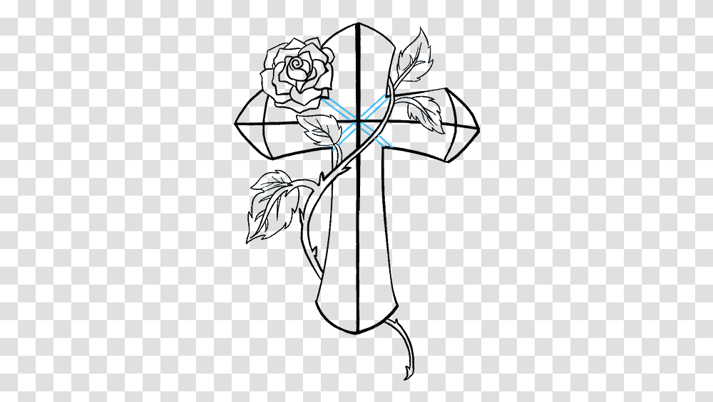 How To Draw A Cross With A Rose In A Few Easy Steps Drawing Cross With Rose, Crucifix, Emblem Transparent Png
