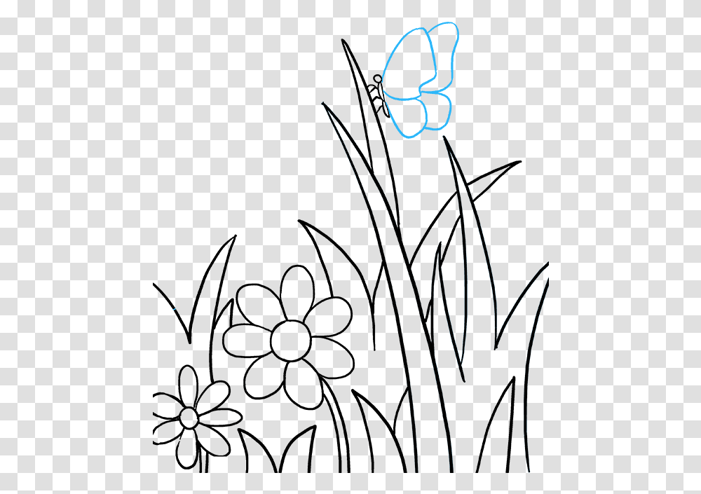 How To Draw A Flowers And Butterfly Drawing, Bow, Plant, Light, Crowd Transparent Png