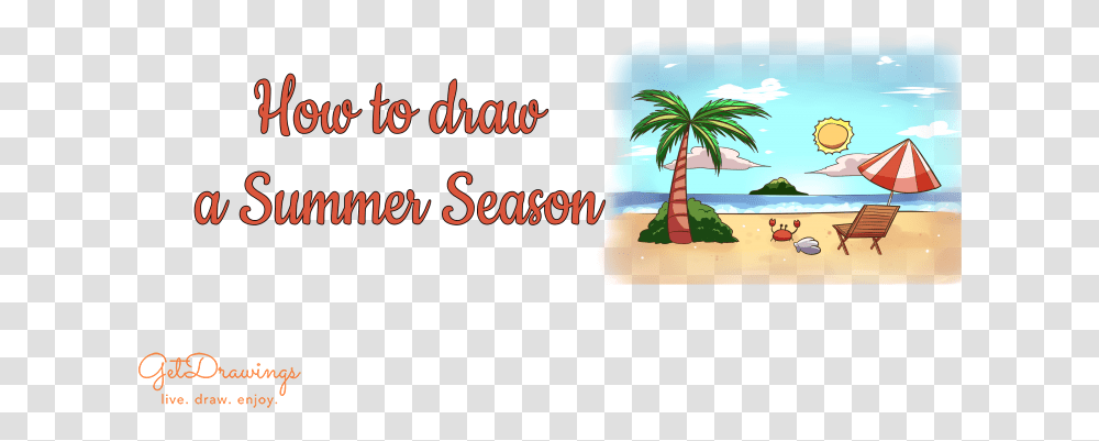 How To Draw A Summer Season Illustration, Tree, Plant, Palm Tree, Vegetation Transparent Png
