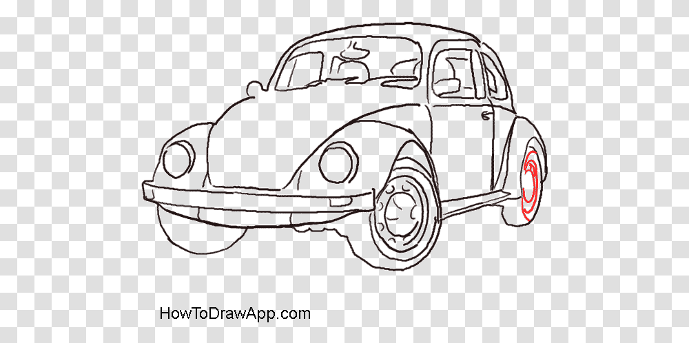 How To Draw A Volkswagen Beetle Aka Volkswagen Bug Old Car Drawings Easy, Vehicle, Transportation, Antique Car, Hot Rod Transparent Png