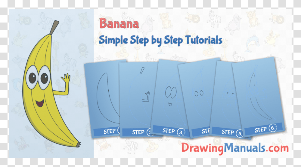 How To Draw Cartoon Banana Kids Toddlers Easy Step Saba Banana, Word, Paper, Number Transparent Png