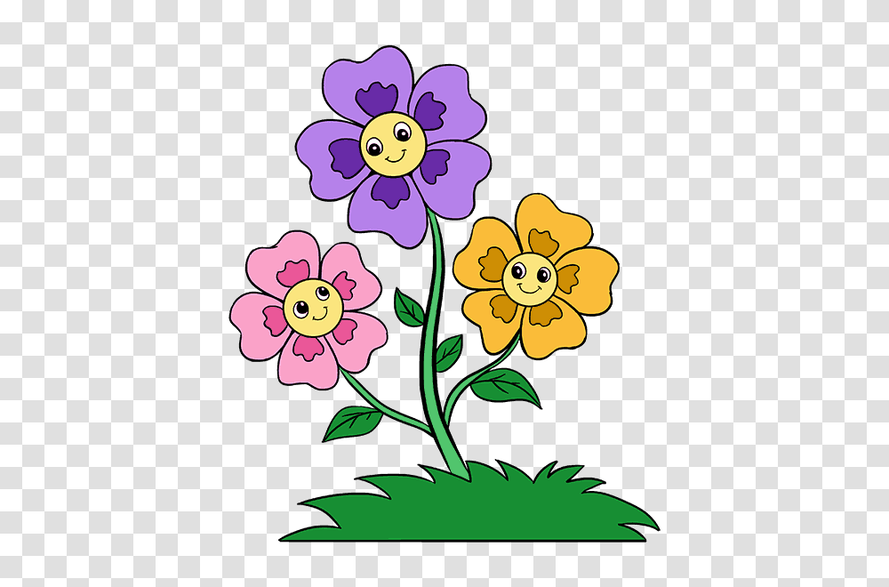 How To Draw Cartoon Flowers Easy Step, Floral Design, Pattern, Plant Transparent Png