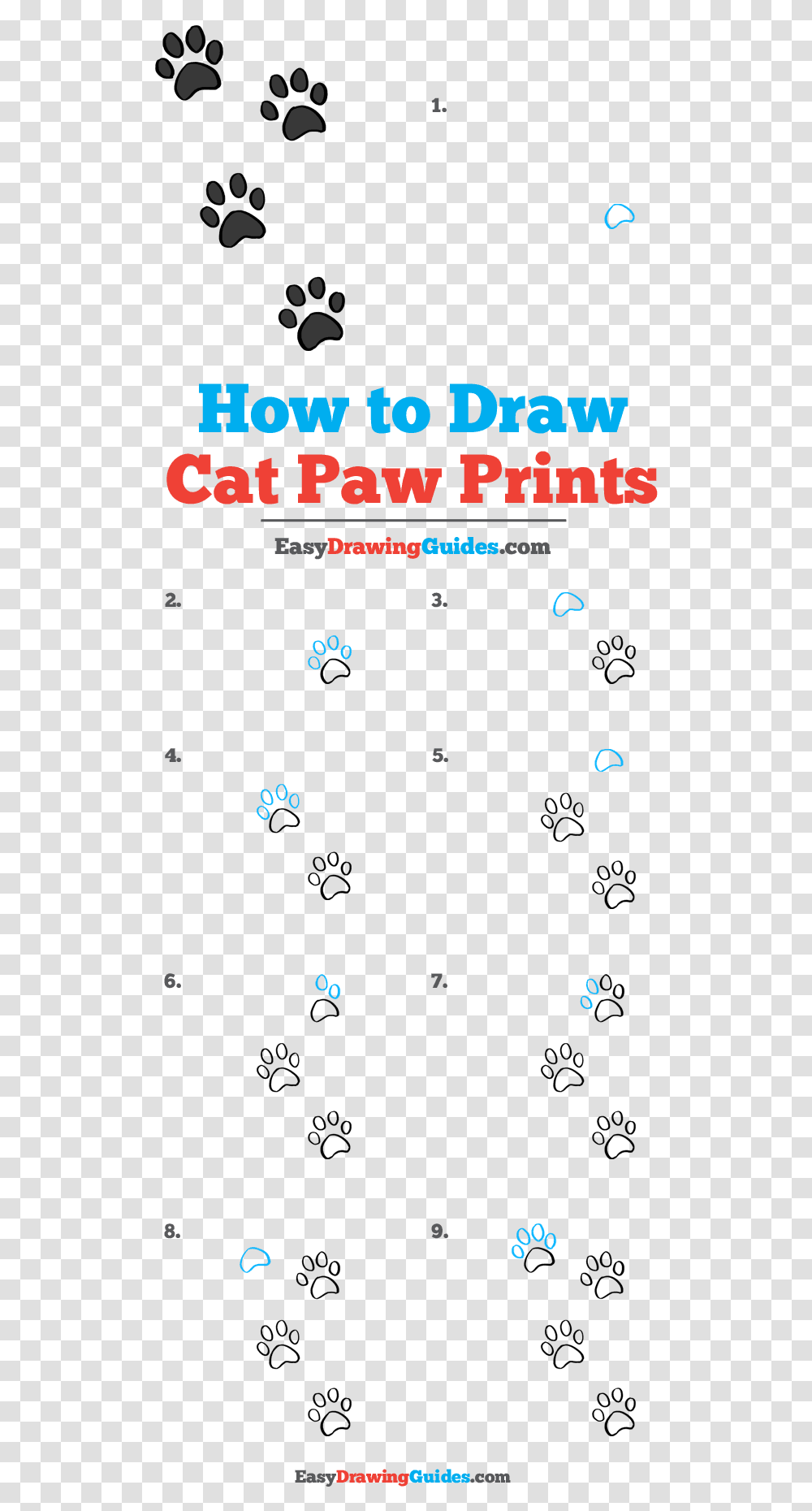 How To Draw Cat Paw Prints Electric Blue, Number Transparent Png