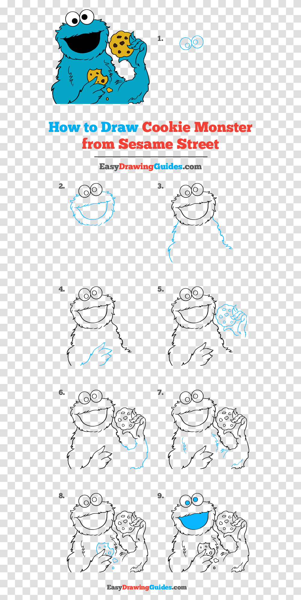 How To Draw Cookie Monster From Sesame Street Draw Cookie Monster Step By Step, Light, Poster, Alphabet Transparent Png