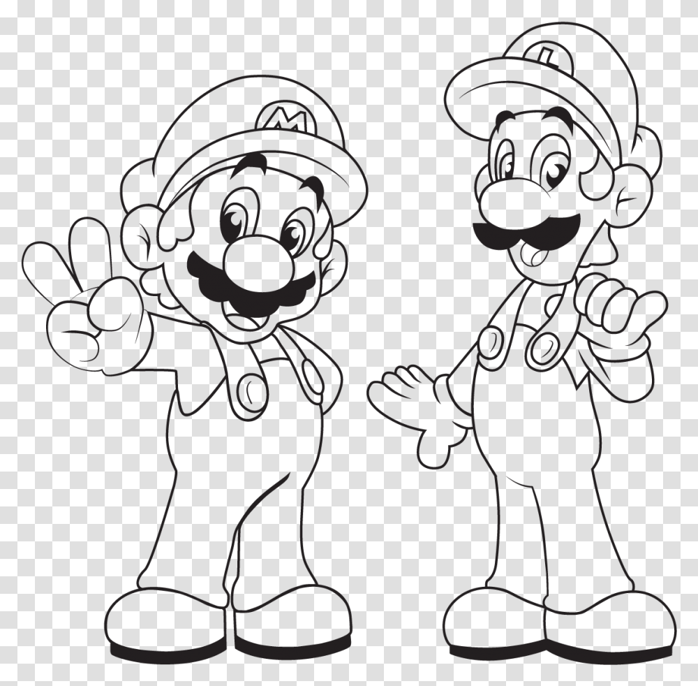 How To Draw Mario And Luigi Step Mario And Luigi Drawings Easy, Stencil, Cupid, Silhouette Transparent Png