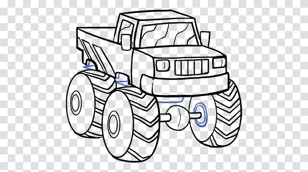 How To Draw Monster Truck Easy Monster Truck Drawing, Car, Vehicle, Transportation, Automobile Transparent Png