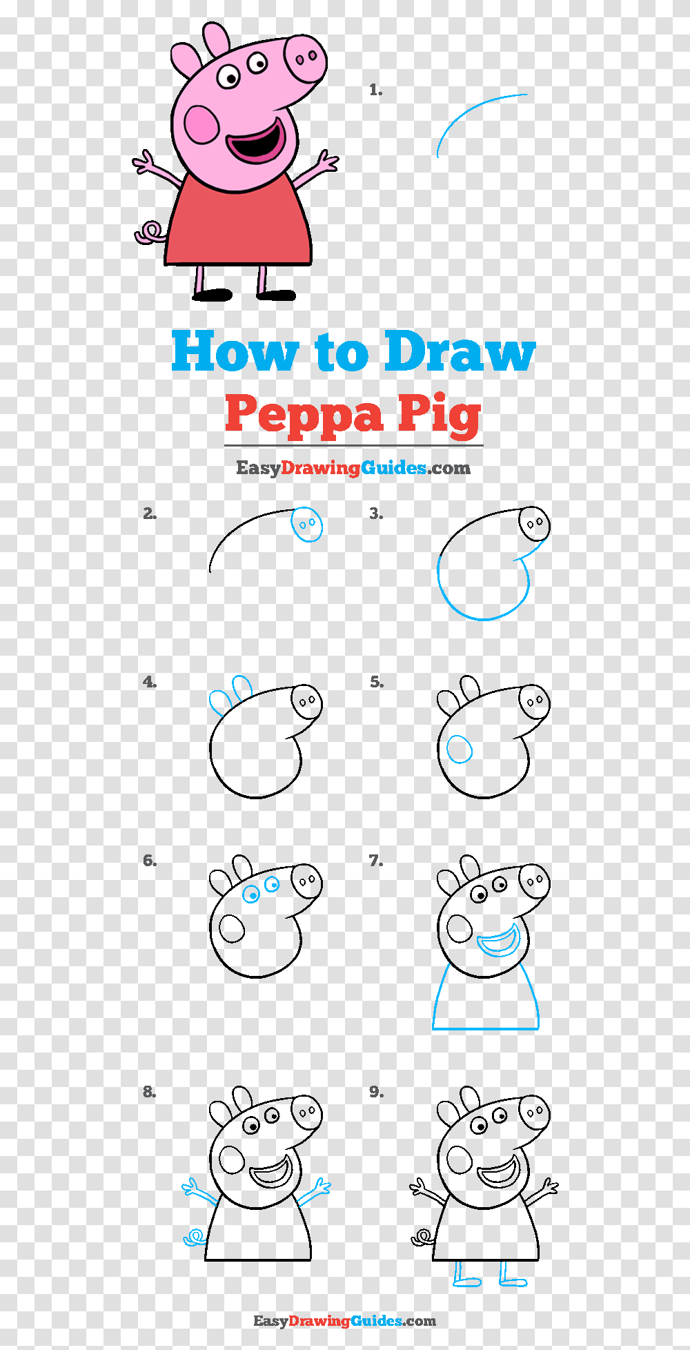 How To Draw Peppa Pig Peppa Pig Drawing Easy, Number, Poster Transparent Png