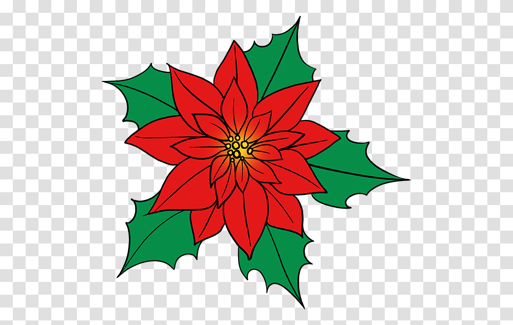 How To Draw Poinsettia Poinsettia Cartoon, Leaf, Plant, Pattern, Ornament Transparent Png