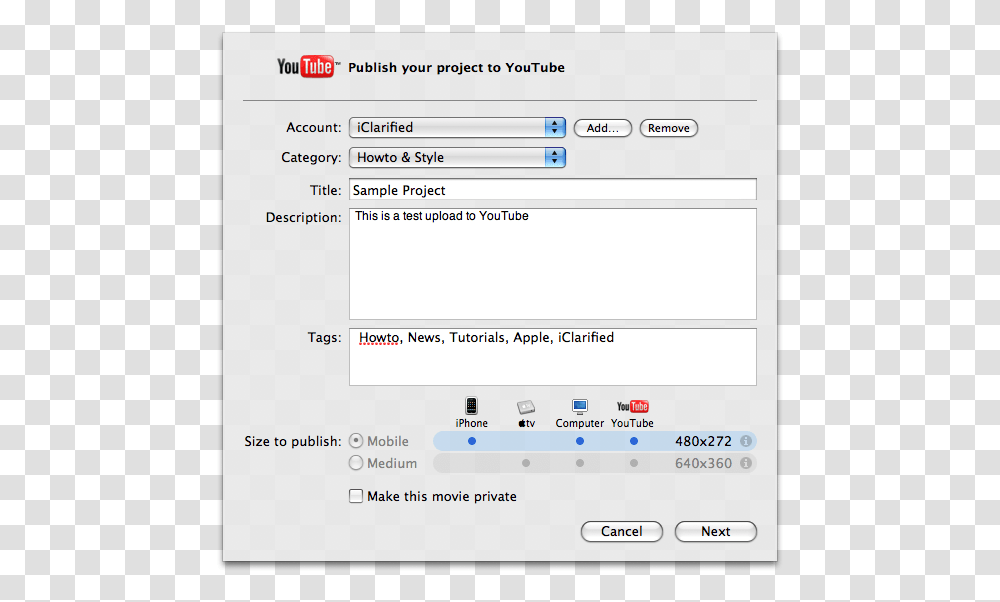 How To Publish An Imovie Project To Youtube Imovie Export, File, Webpage, Mobile Phone Transparent Png