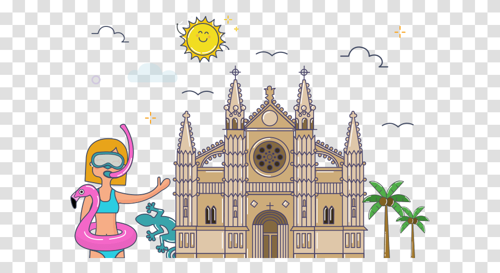 How To Rent A Car In The City Of Palma De Mallorca Illustration, Architecture, Building, Church, Clock Tower Transparent Png