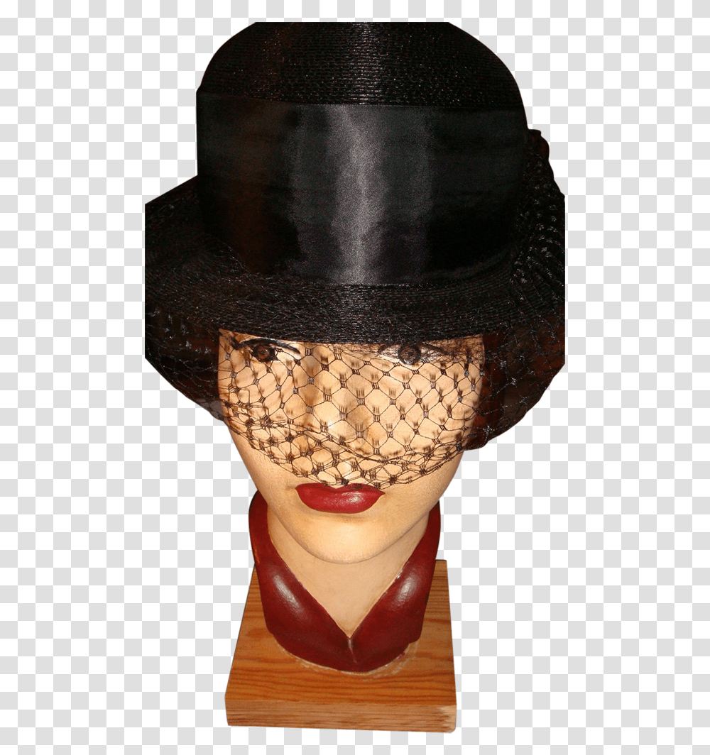 Howard Hodge Original Lady's Black Derby Style Hat Mannequin, Apparel, Sun Hat, Face Transparent Png