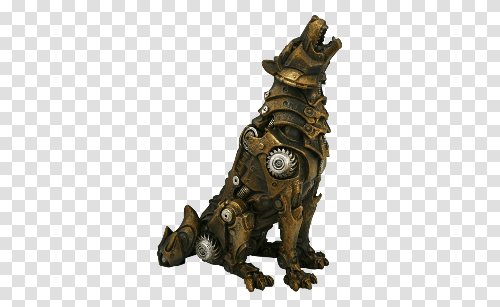 Howling Steampunk Wolf Statue, Analog Clock, Wall Clock Transparent Png