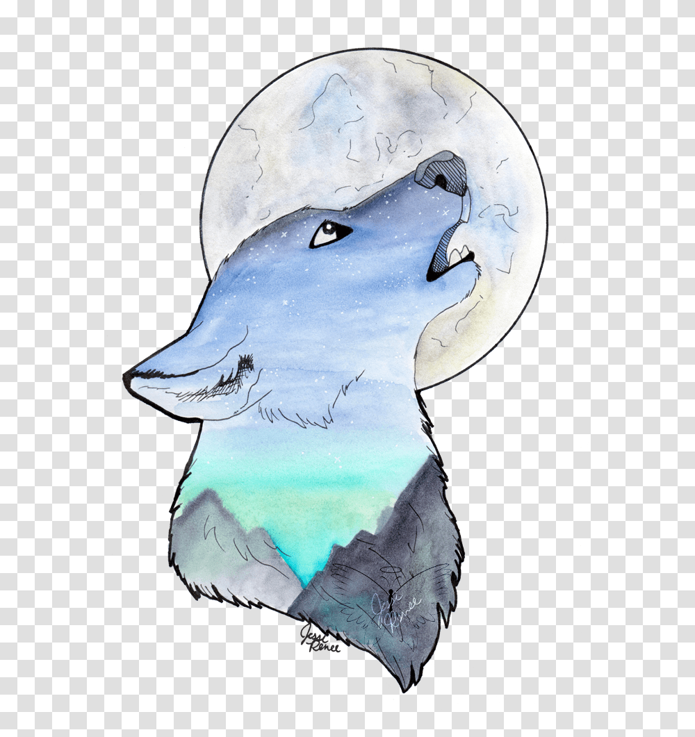 Howling Wolf By Jessirenee Fish, Art, Animal, Astronomy, Outer Space Transparent Png