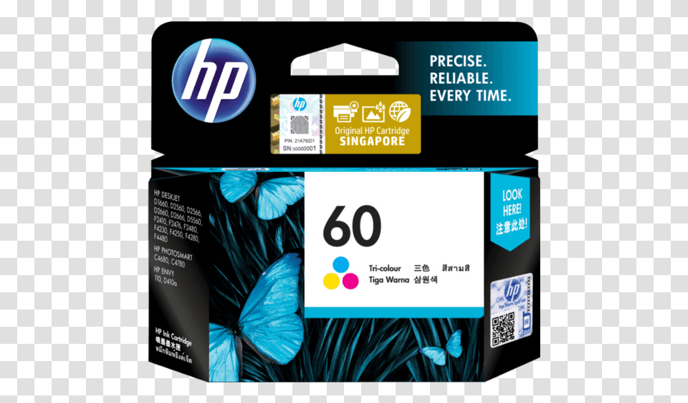 Hp 60 Color Ink Cartridge, Paper, Label, Number Transparent Png