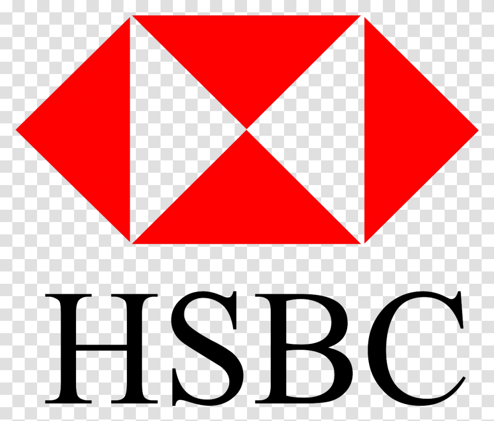 Hsbc Logo Hsbc Bank Logo, Triangle, Label, Text, Sticker Transparent Png