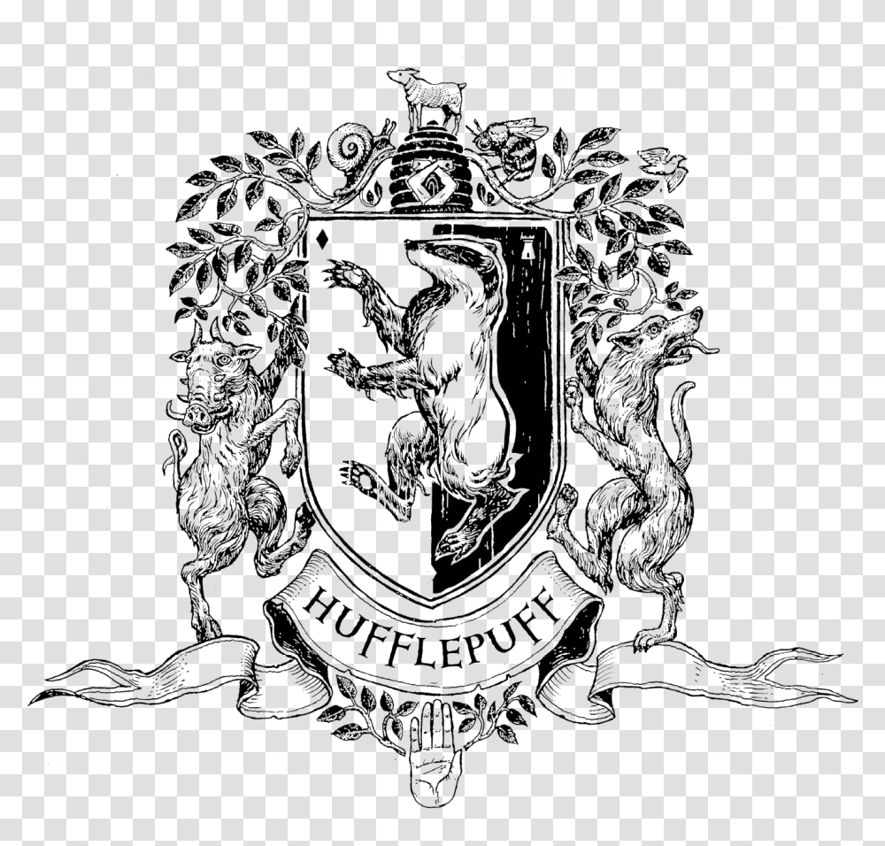 Hufflepuff Crest Black And White, Nature, Outdoors, Night, Moon Transparent Png