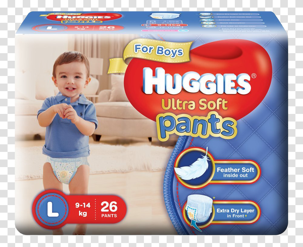 Huggies Ultra Soft Pants For Boys L 26 Huggies Pants For Boys, Person, Human, Diaper, Poster Transparent Png