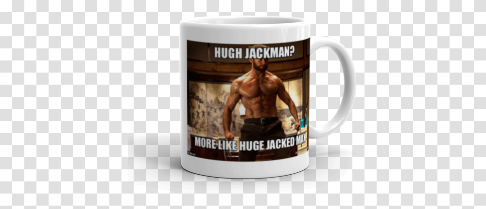 Hugh Jackman More Like Huge Jacked Man Make A Meme Hugh Jackman Huge Wolverine, Coffee Cup, Person, Human, Espresso Transparent Png