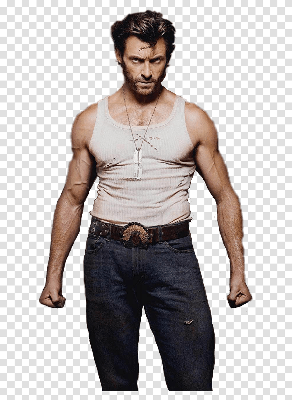 Hughjackman Wolverine Actor Maleactor Abs Model Shirtless Men Wearing Dog Tags, Person, Human, Buckle, Belt Transparent Png
