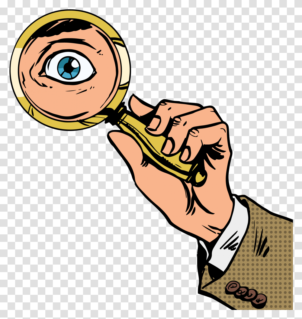 Human Eye Illustration And Eye With Magnifying Glass, Person, Hand Transparent Png