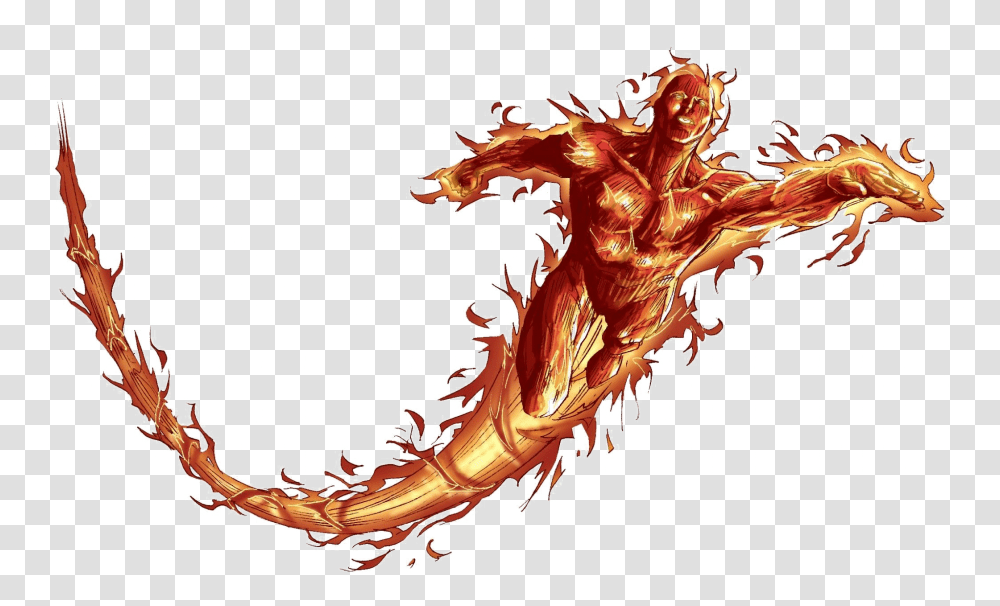 Human Torch Image Human Torch Marvel, Dragon, Person, Animal, Stomach Transparent Png