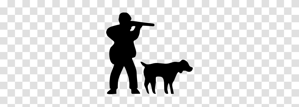 Hunter With His Dog Sticker, Silhouette, Person, Gun, Weapon Transparent Png