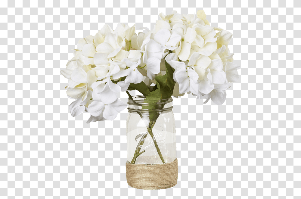 Hydrangea Bouquet In Rope Embellished Mason Jar Mason Jar Flowers, Plant, Flower Bouquet, Flower Arrangement, Blossom Transparent Png