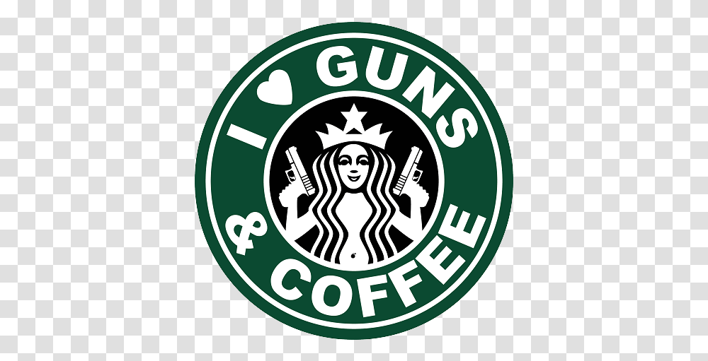 I Love Guns And Coffee T Shirt Kaos Starbucks, Logo, Symbol, Trademark, Badge Transparent Png
