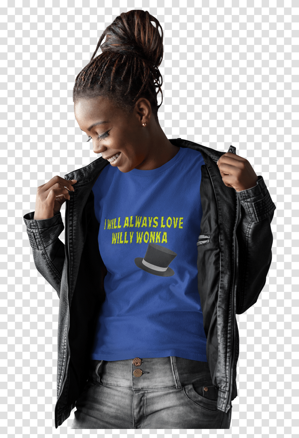 I Will Always Love Willy Wonka Woman T Shirt Mockup Jacket, Apparel, Sleeve, Long Sleeve Transparent Png