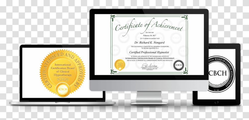 Icbch Hypnosis Certification, Diploma, Document, Monitor Transparent Png