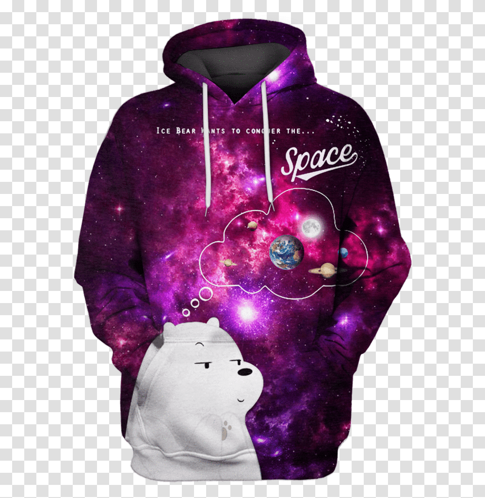 Ice Bear Wants To Conquer The Space Custom T Shirt Hoodies Apparel Ice Bear Galaxy, Clothing, Sweatshirt, Sweater, Long Sleeve Transparent Png