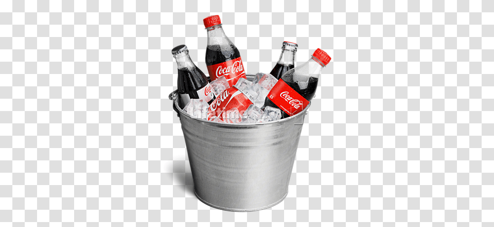 Ice Bucket With Assorted Bottles And Cans Of Coca Cola, Soda, Beverage, Drink, Coke Transparent Png