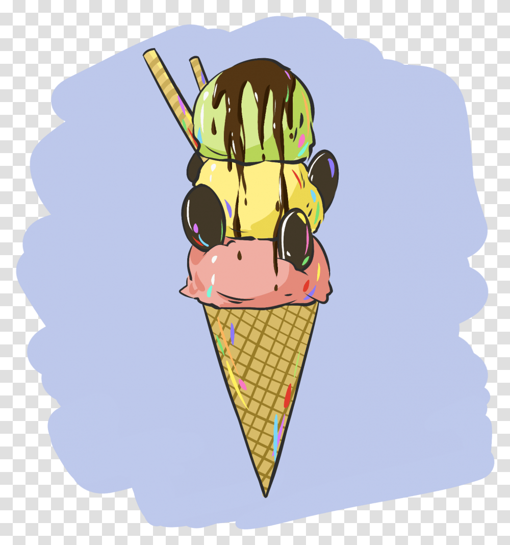 Ice Cream Cone Biscuit Chocolate Sauce And Psd Illustration, Dessert, Food, Creme, Sunglasses Transparent Png