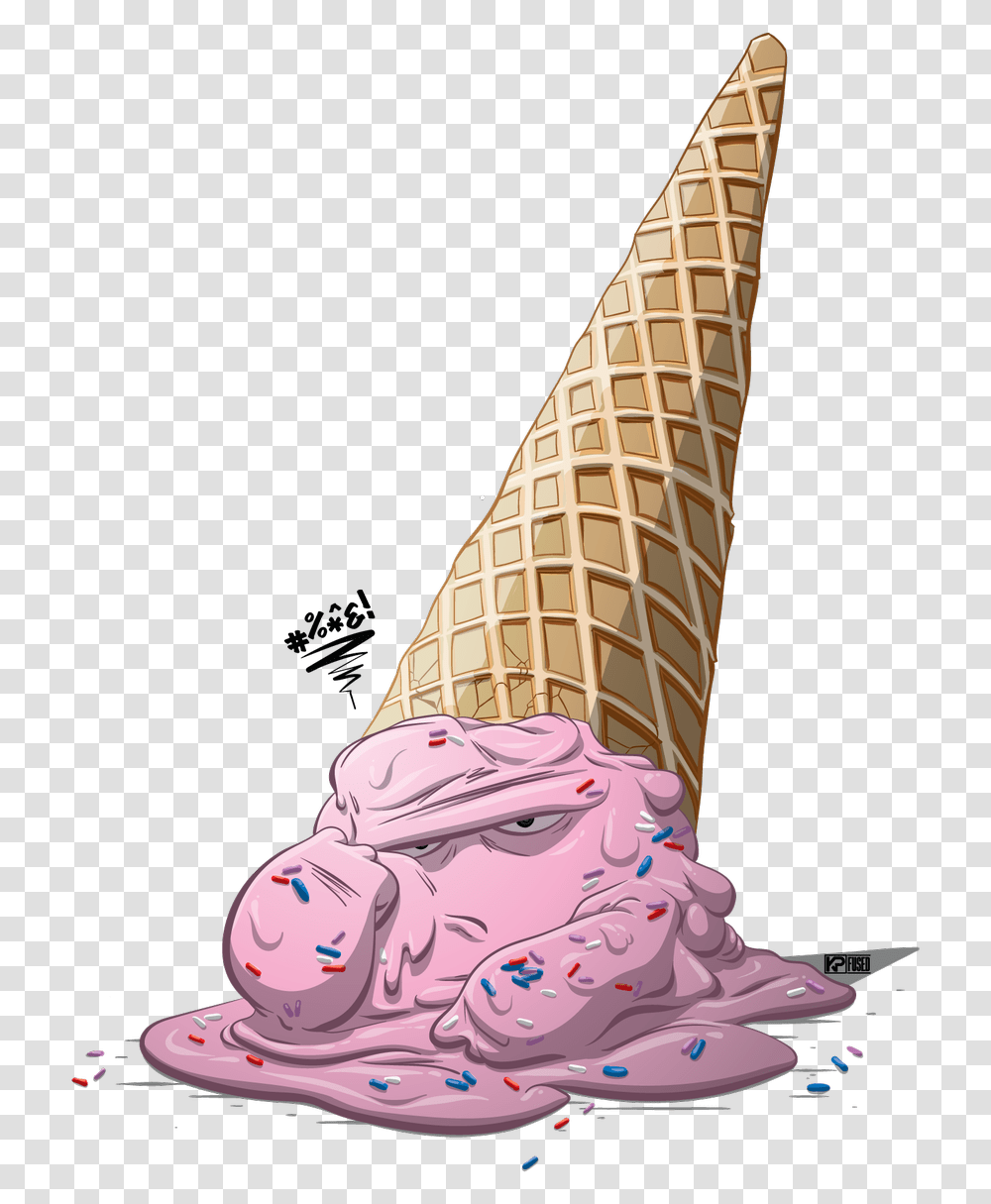 Ice Cream Spilling Cartoon, Dessert, Food, Creme, Cone Transparent Png