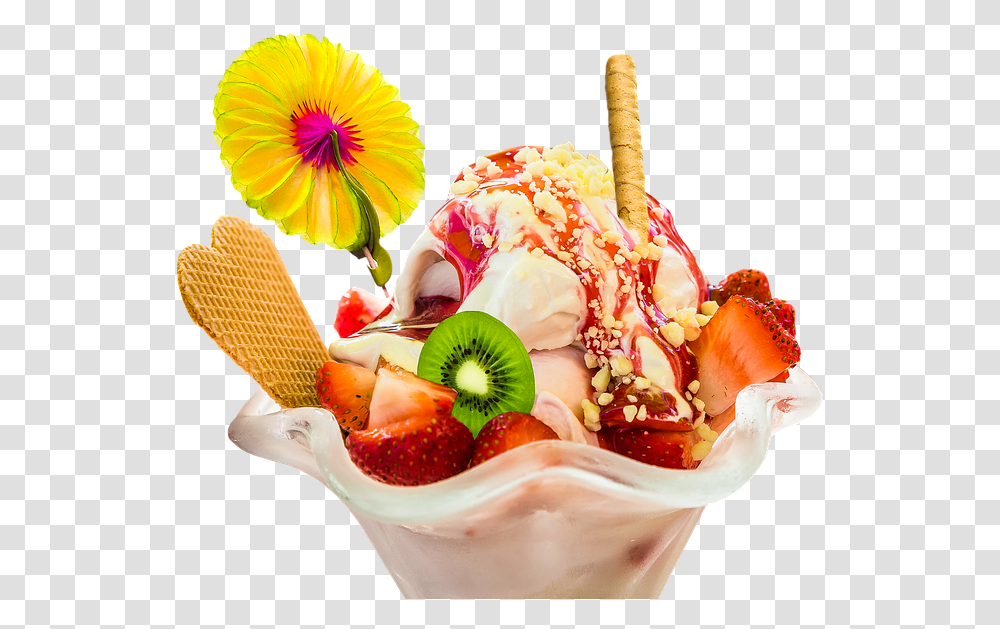 Ice Cream Sundae Pic Fruits Ice Cream, Dessert, Food, Creme, Plant Transparent Png