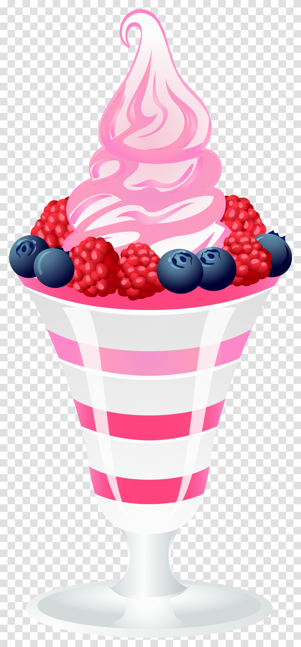 Ice Cream Sundae With Raspberries And Blackberries Cupcake And Ice Cream Clipart, Dessert, Food, Creme, Birthday Cake Transparent Png