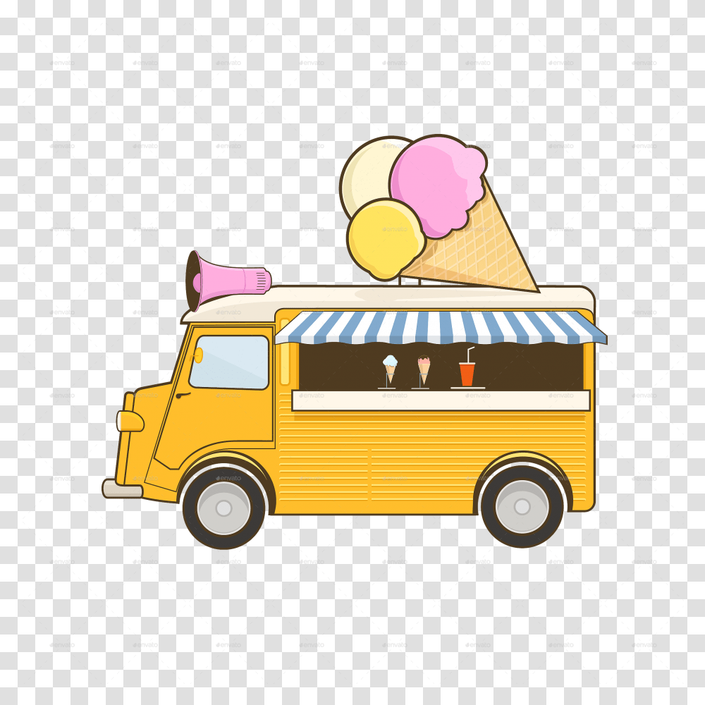 Ice Cream Truck Ice Cream Truck Vector, Vehicle, Transportation, Van, Bus Transparent Png
