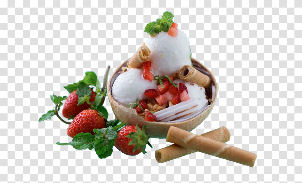 Ice Cream With Fresh Fruit Ice Cream Fruit, Dessert, Food, Creme, Plant Transparent Png
