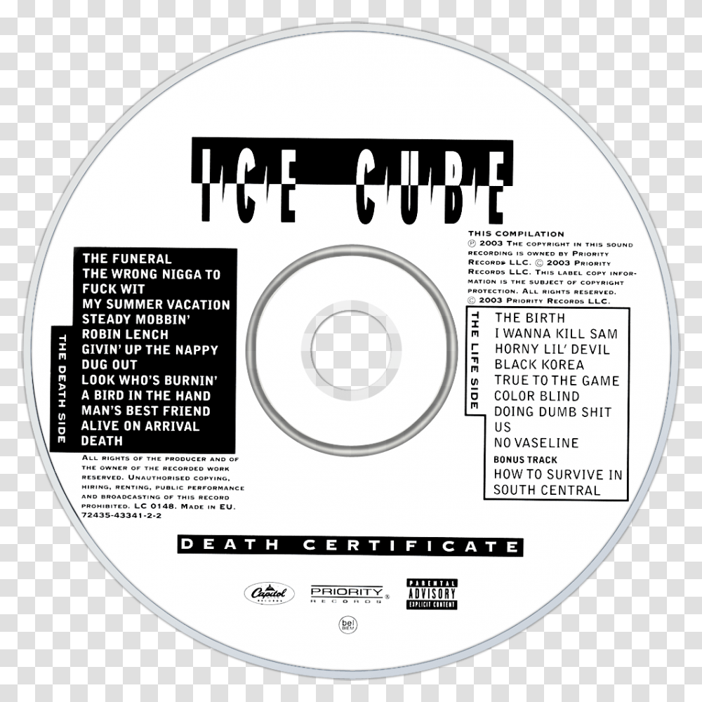 Ice Cube Ice Cube Death Certificate Cd, Disk, Dvd Transparent Png