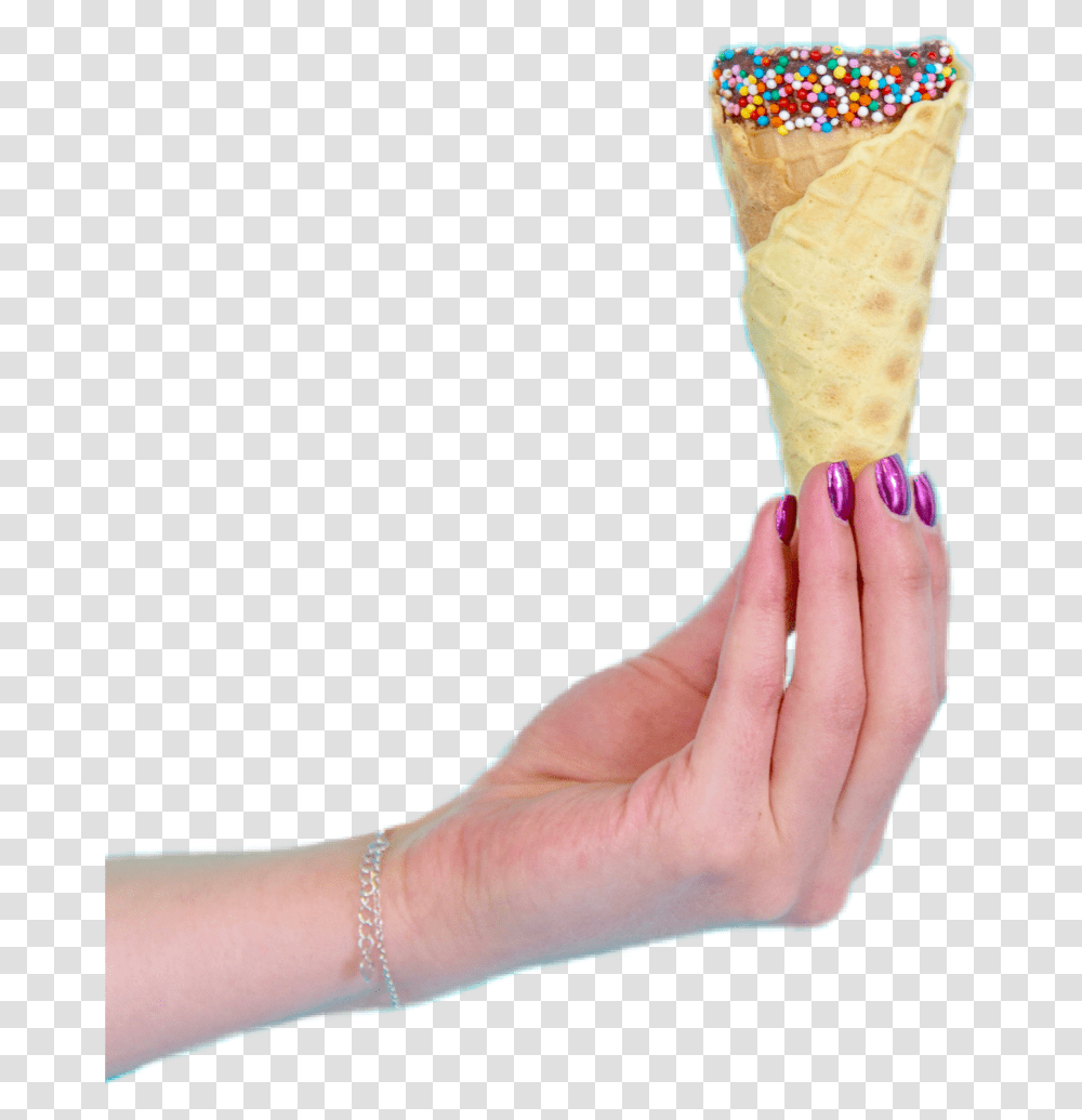 Icecreamcone Icecream Hand Holding Summer Hand Holding Ice Cream, Person, Human, Dessert, Food Transparent Png