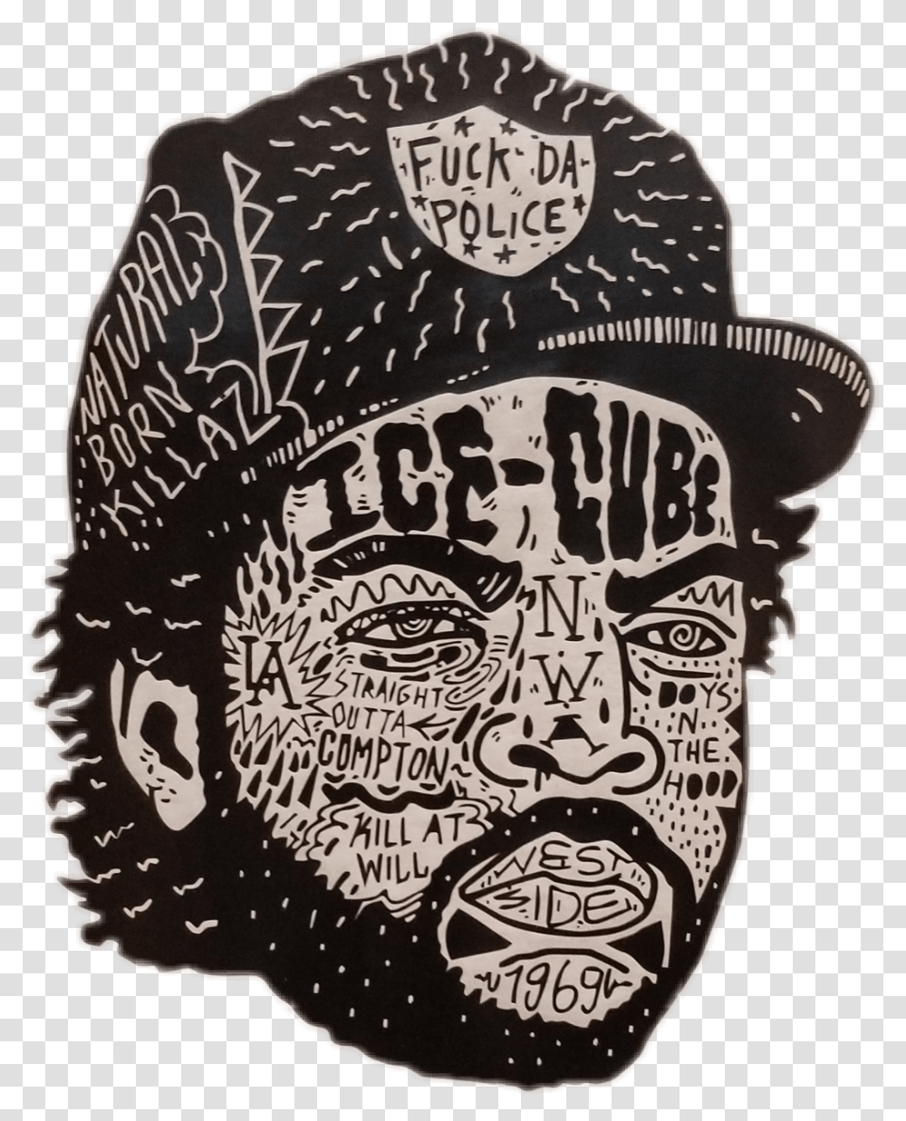 Icecube Rapper Rap Fuckthepolice Hiphop Hip Hop Art Black And White, Label, Doodle, Drawing Transparent Png