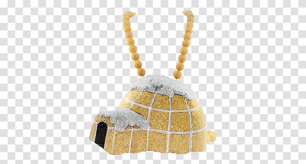 Iced Out Gold Igloo Chain Iced Out Igloo Pendant, Necklace, Jewelry, Accessories, Accessory Transparent Png