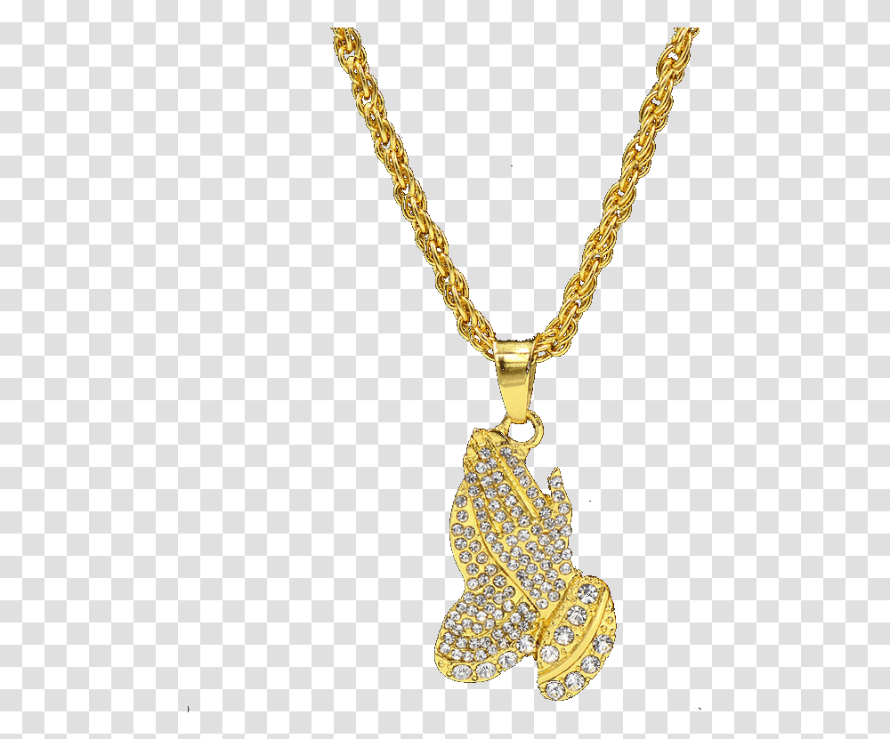Iced Praying Hands Amp Rope Chain Rope Chain With Praying Hand, Necklace, Jewelry, Accessories, Accessory Transparent Png