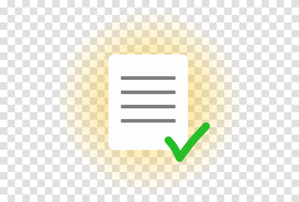 Icon Of A Document Template And A Big Green Checkmark Illustration, Label, Sticker, Vegetation Transparent Png