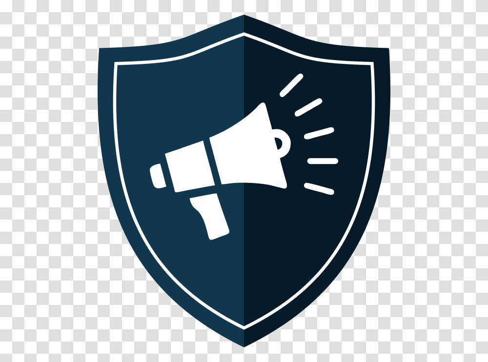 Icon Of A Shield With A Megaphone On It Marketing, Armor, Logo, Trademark Transparent Png